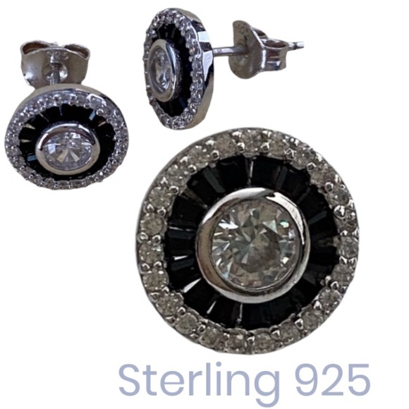 Elegant Sterling Silver 925: circular earrings with black stone accent. - Picture 4 of 9